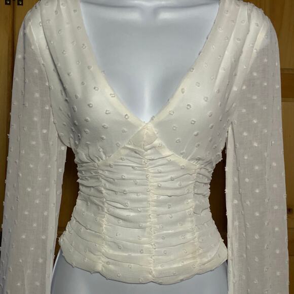 Coquette Swiss Dot Sheer Sleeve Ruched Corset Cottagecore Feminine Ethereal Top - Picture 4 of 12